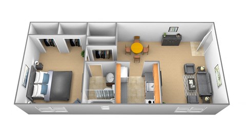 Floor plan for 1 bed, 1 bath, 650 sqft